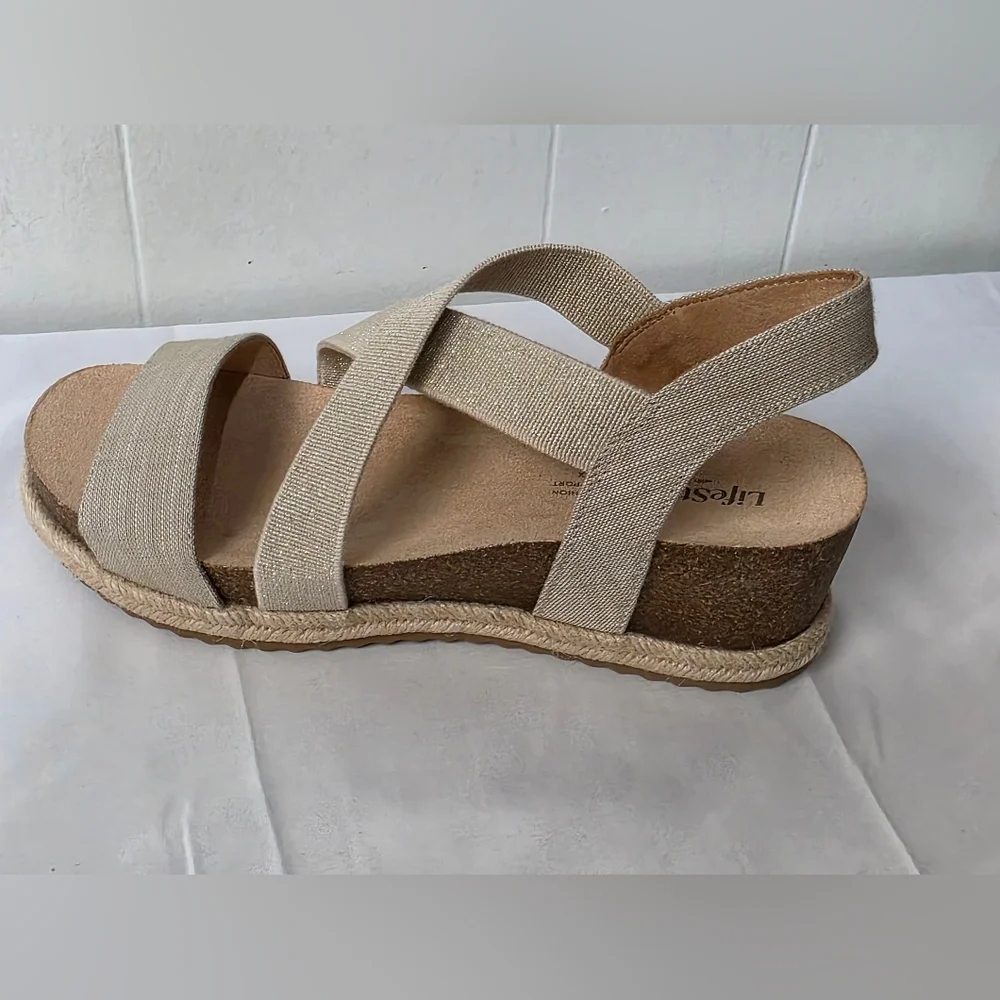 Life Stride Breeze Strappy Sandal In Almond Milk Womens Size 7 Wide New In Box